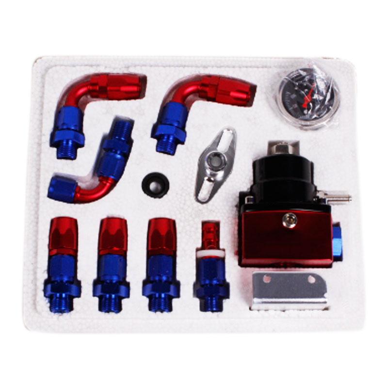 DEFT Universal Adjustable Fuel Pressure Regulator Oil 100psi Gauge AN 6 Fitting EFI Fuel Pressure Regulator End-Black Blue