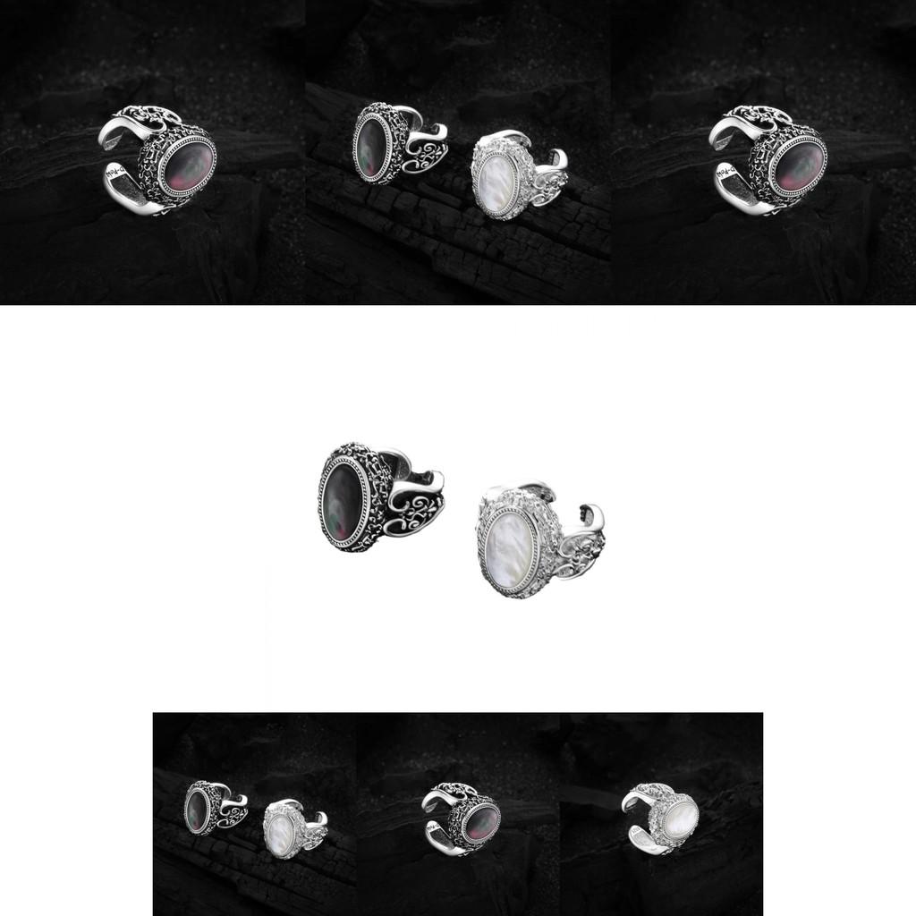 Chic 925 Silver Vintage Inspired Adjustable Black Onyx Ring For Womens Accessories