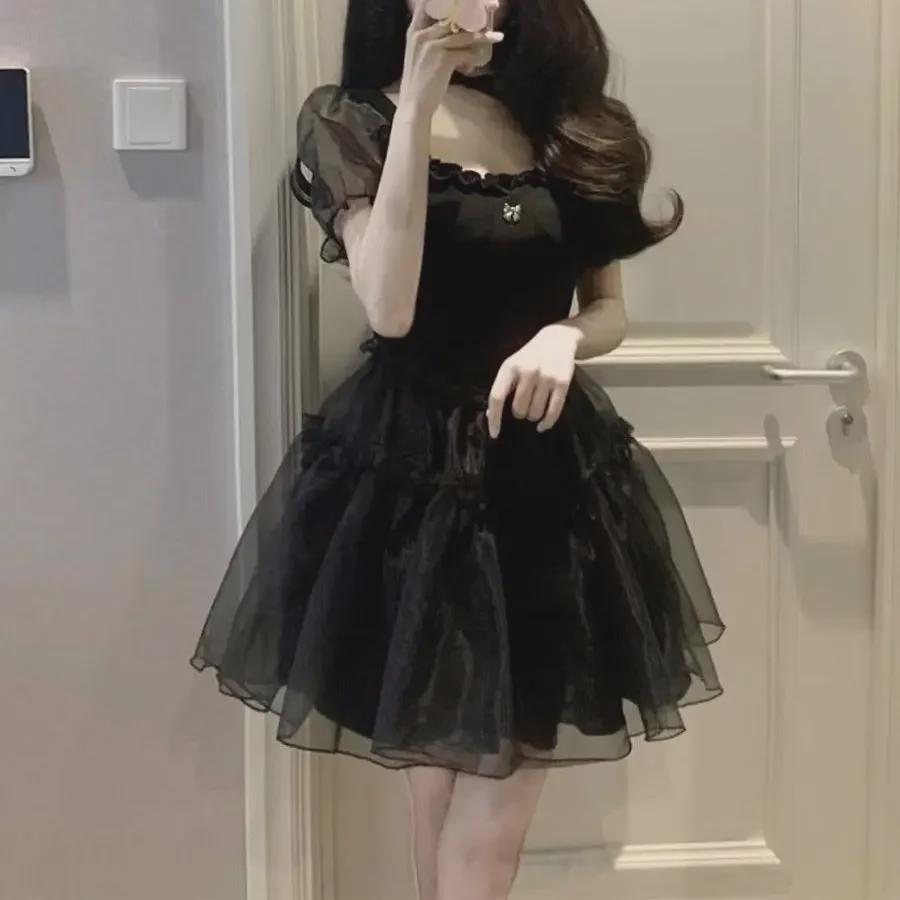 Маленькое черное платье в стиле ретро «Первая любовь»: Летняя короткая юбка с рукавами-фонариками Dark Perspective, Pure Desire.