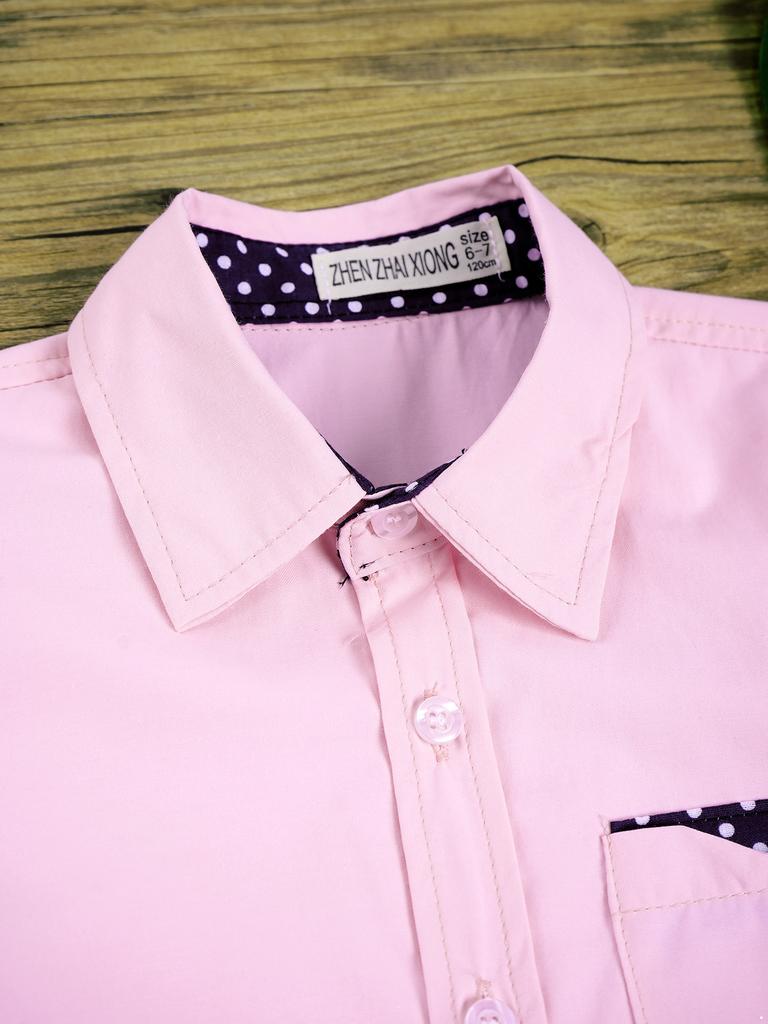 Kids Boys Casual Top Short Sleeve Turndown Collar Button Front Polka Dot Print Stylish T Shirt