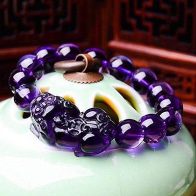 Аметистовый браслет Pixiu приносит удачу и богатство, китайские бусины в виде зверя фэншуй, браслеты для вечеринки, дня рождения, подарок для женщин и мужчин