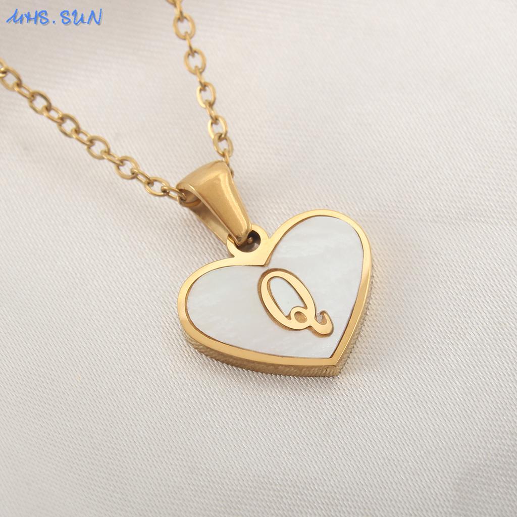 MHS.SUN Stainless Steel Heart Initial Necklace for Women Girls Gold Plated A-Z 26 Letter Pendant Choker Jewelry Birthday Gifts