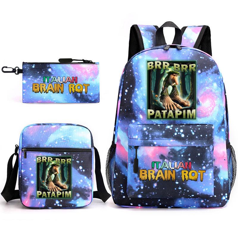 School Bag Tongtongsahur Cartoon Abstract Shanhaijing Primary School Students and Teenagers Backpack Three-piece Set L