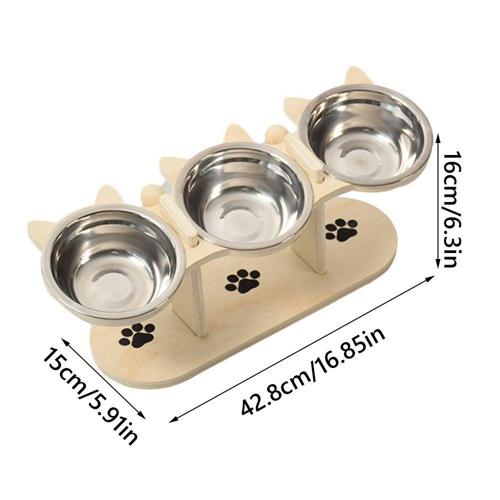 Дизайн с тремя мисками Высокая миска для кошек Поднимающаяся высота Миска для кормления домашних животных из нержавеющей стали Защищает шею и позвоночник Тарелка для еды и воды