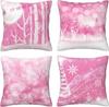 4pcs Pink Christmas Cushion Cover Santa Claus Deer Candy Durable Cover 2025 New for Home Ornament Xmas New Year Decoration