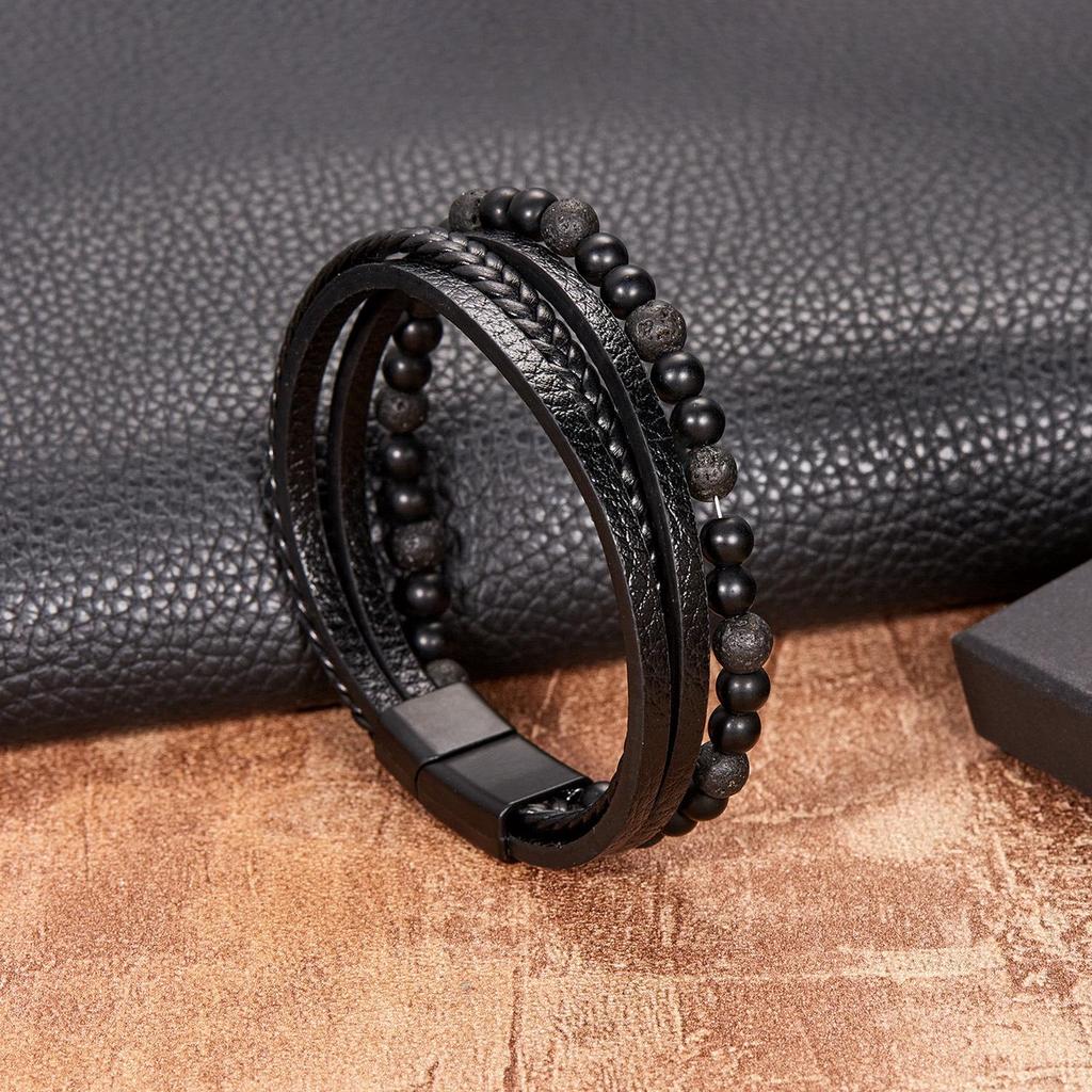 Мужские европейские и американские плетеные браслеты из натурального обсидиана