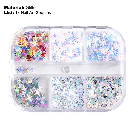 1 Box Nail Sequins Sufficient Quantity Non-Irritation Shiny Visual Effect Sparkling Light Reflective Attractive Mixed DIY Nail Glitters Star
