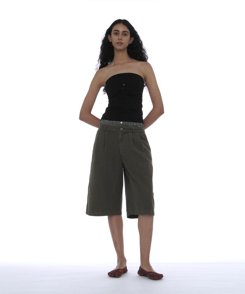 PARTIMENTO WOMEN Two-In-One Double Layered Bermuda Pants_Khaki