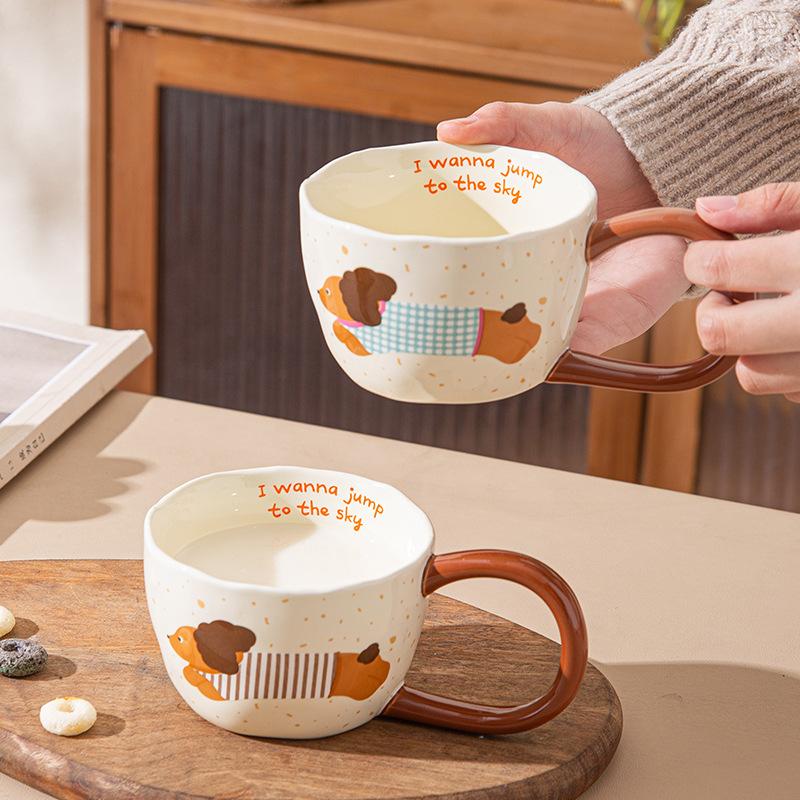 Puppy Mug Ceramic High Looking Big Ear Long Hand-held Cup Cartoon High Looking Cute Water Cup Souvenir