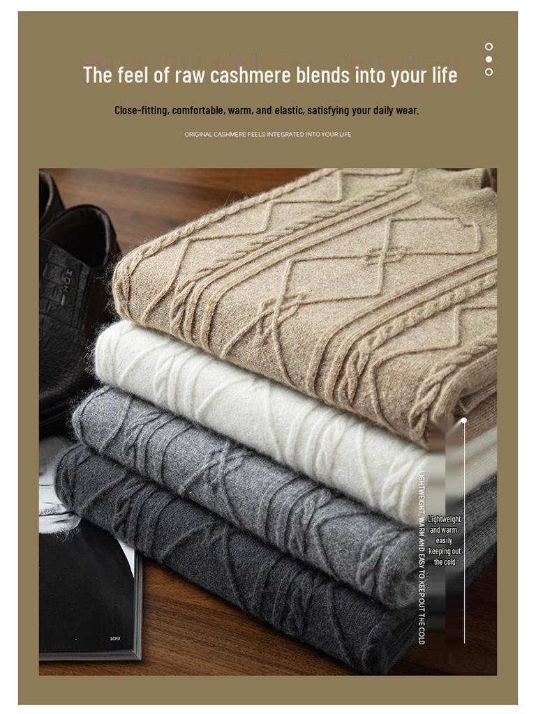 Мужской кашемировый трикотажный свитер с длинным рукавом и полувысоким воротником - Теплый, деловой кэжуал, доступен большой размер