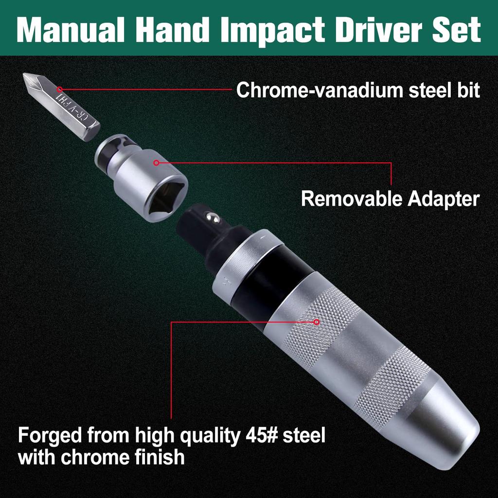 LEONTOOL Ударная отвертка Набор бит для ударной отвертки Набор из 13 предметов Ручной ударный драйвер Набор Ручная ударная отвертка Набор Запасной набор драйверов Сильная вращающая сила