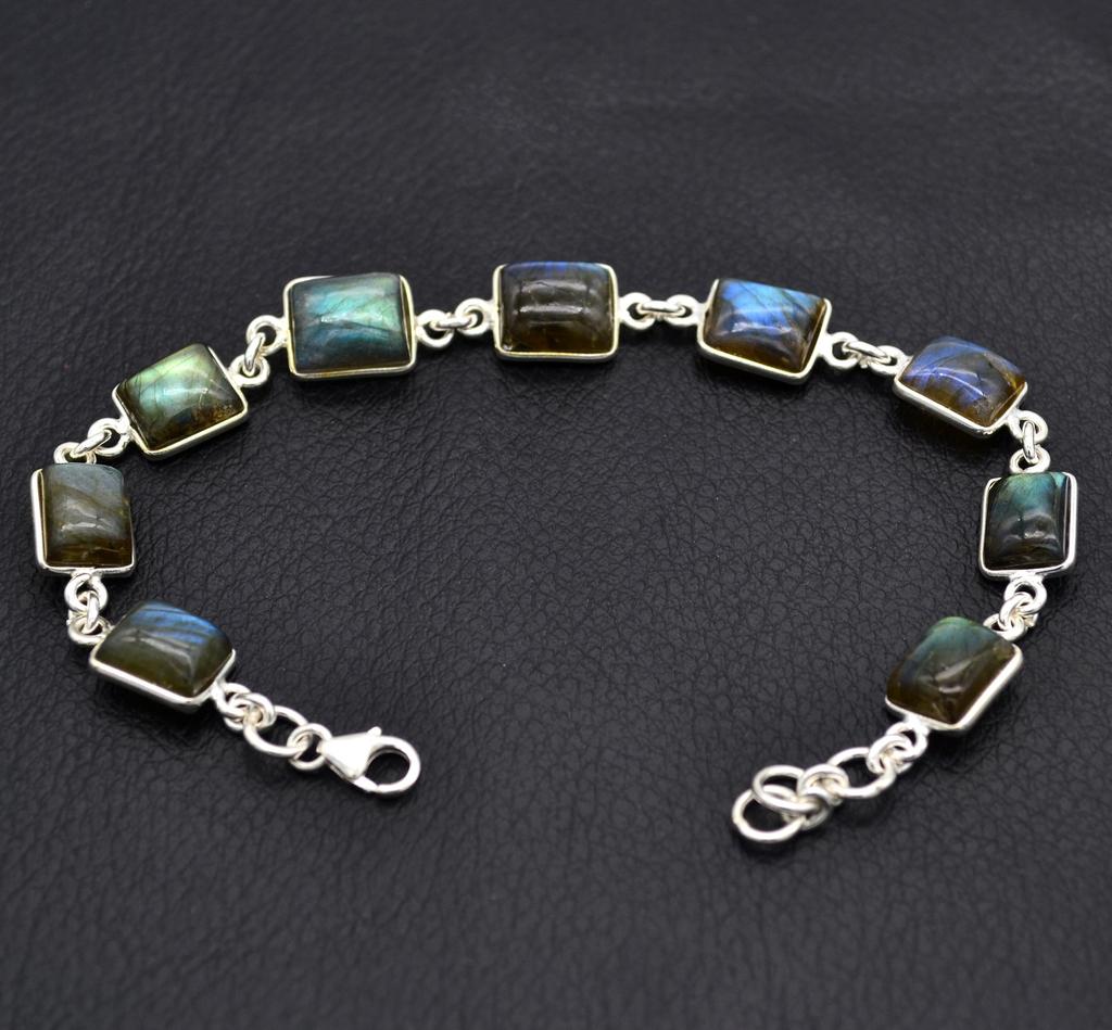 Женский браслет из лабрадорита, браслет из стерлингового серебра 925 пробы, браслет ручной работы