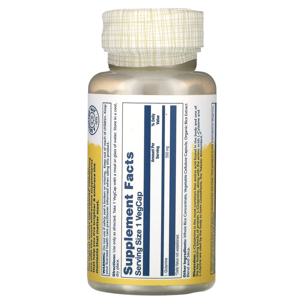 Solaray L-Glutamine 500mg Veggie Capsules 100 Count