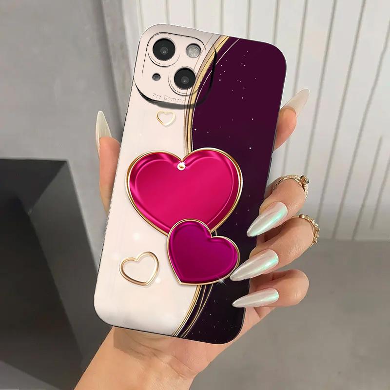 Фиолетовый Чехол для Телефона в Форме Сердца из ТПУ Для iPhone 17 16 Pro Чехлы iPhone 16E 11 12 13 14 15 Pro Max XS X XR 7 8 16 Plus Обложка