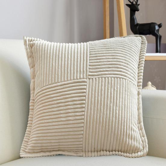 Рождественская наволочка, мягкий однотонный вельветовый полосатый квадратный декоративный чехол с широкой каймой, домашний декор