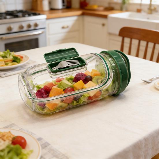 Салатница с боковым открыванием Пластиковый герметичный контейнер для салата с вилкой Портативный контейнер для еды для приготовления еды, путешествий, пикника на природе