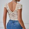 2025 Summer European & American Solid Lace-Trim Deep V Backless Bodysuit