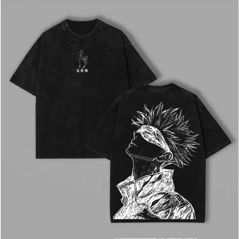 Anime Jujutsu Kaisen Gojo Satoru Printed Tee Men Women Washed Cotton T-shirts Vintage Oversized T Shirt Harajuku Male Tshirt