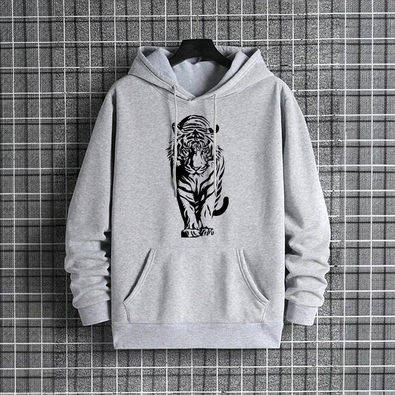 2025 New Fashion Hip Hop Hooded Sweatshirt Male Trendy Casual Autumn Winter Hoody Tiger Print Urban Street Style Hoodies for Men