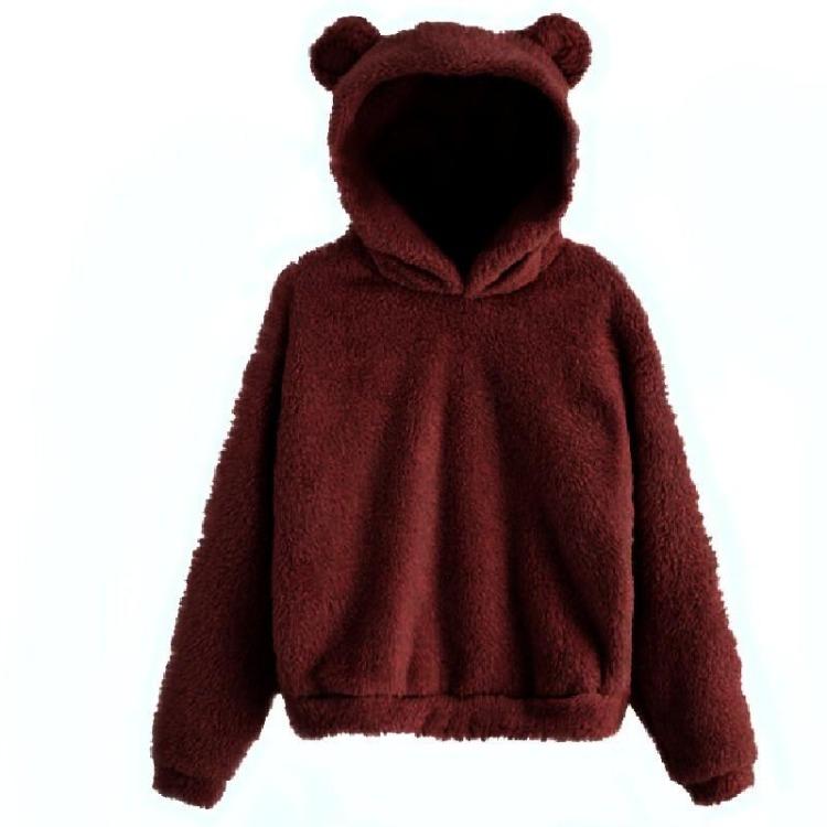 Women's Cute Bear Ears Plush Long Sleeve Hooded Sweatshirt Pullover Hoodies