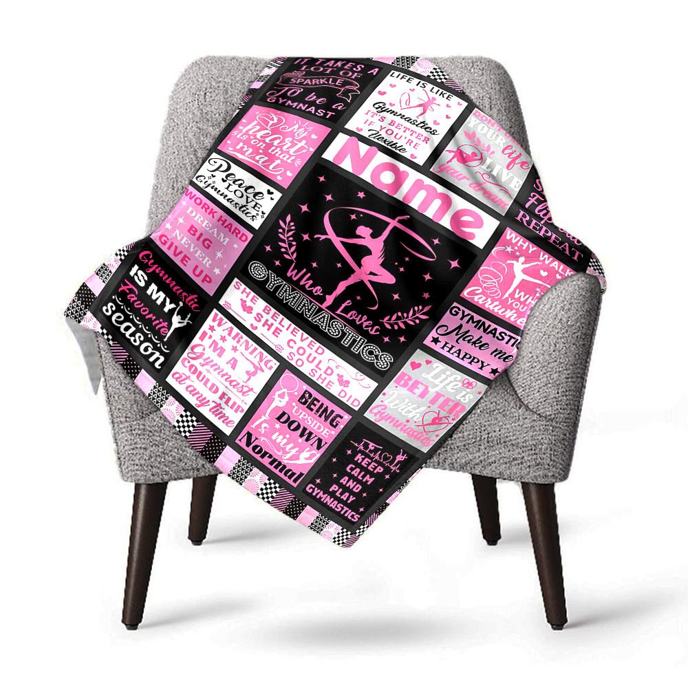 Gymnastics Theme Home Customize Your Name Blankets Comfortable Soft Lightweight For Picnics Sofas Offices Beds Living Rooms Suitable As Gifts For