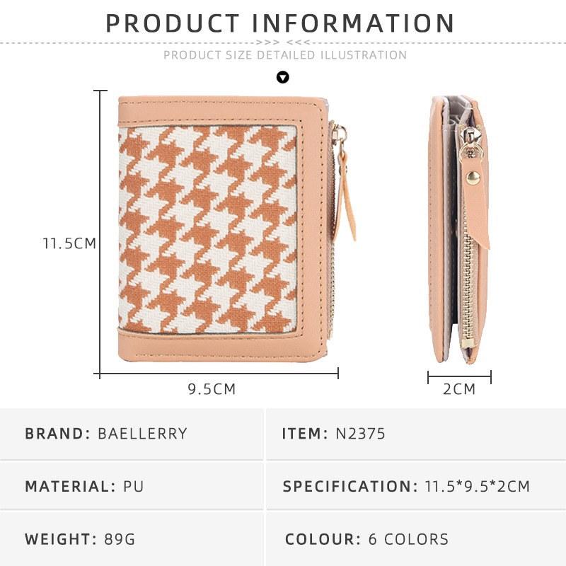 Baellerry Women Fashion Short Wallets Classic Design Bifold Wallet Zipper Hasp Card Holder Coin Purse