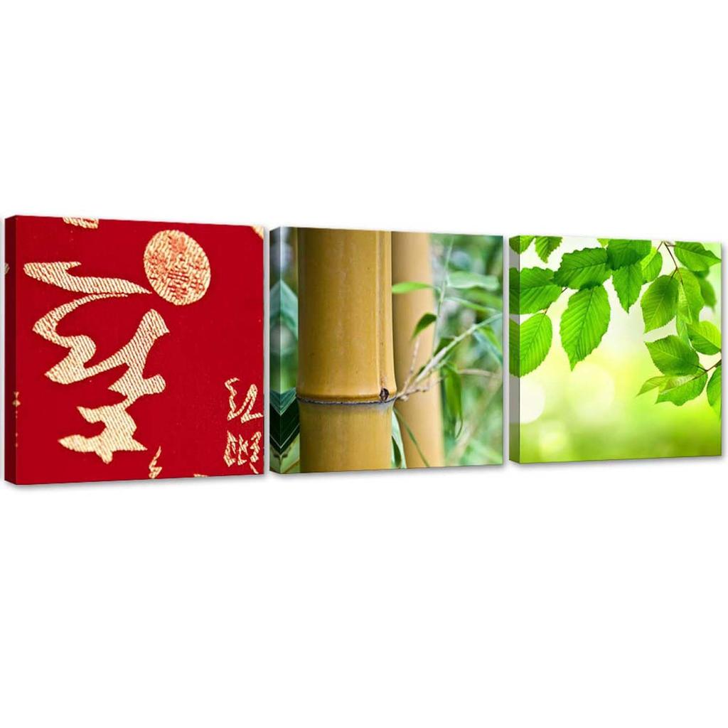 Set of Three Pictures Canvas Print Bamboo Leaf