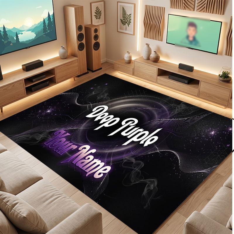 Deep Purple Personalized Crystal Velvet Carpet, Customized Name Text Soft Anti‑Slip Rug for Living Room Bedroom