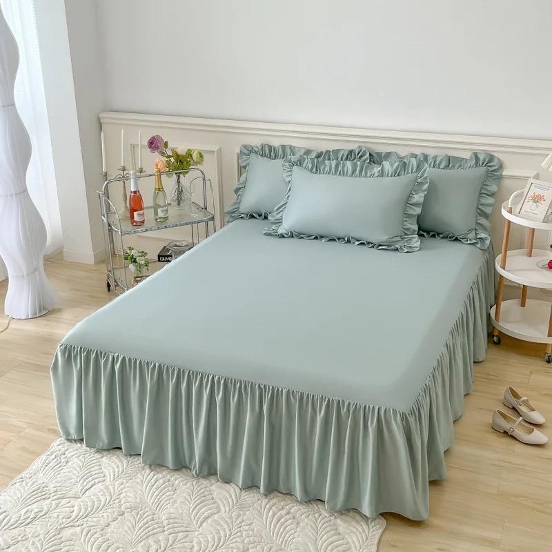 Белый подзор для кровати, кружевной подзор с оборками, 1 шт., простыня, чехол, юбка, нескользящий чехол для матраса, простыня, однотонное покрывало