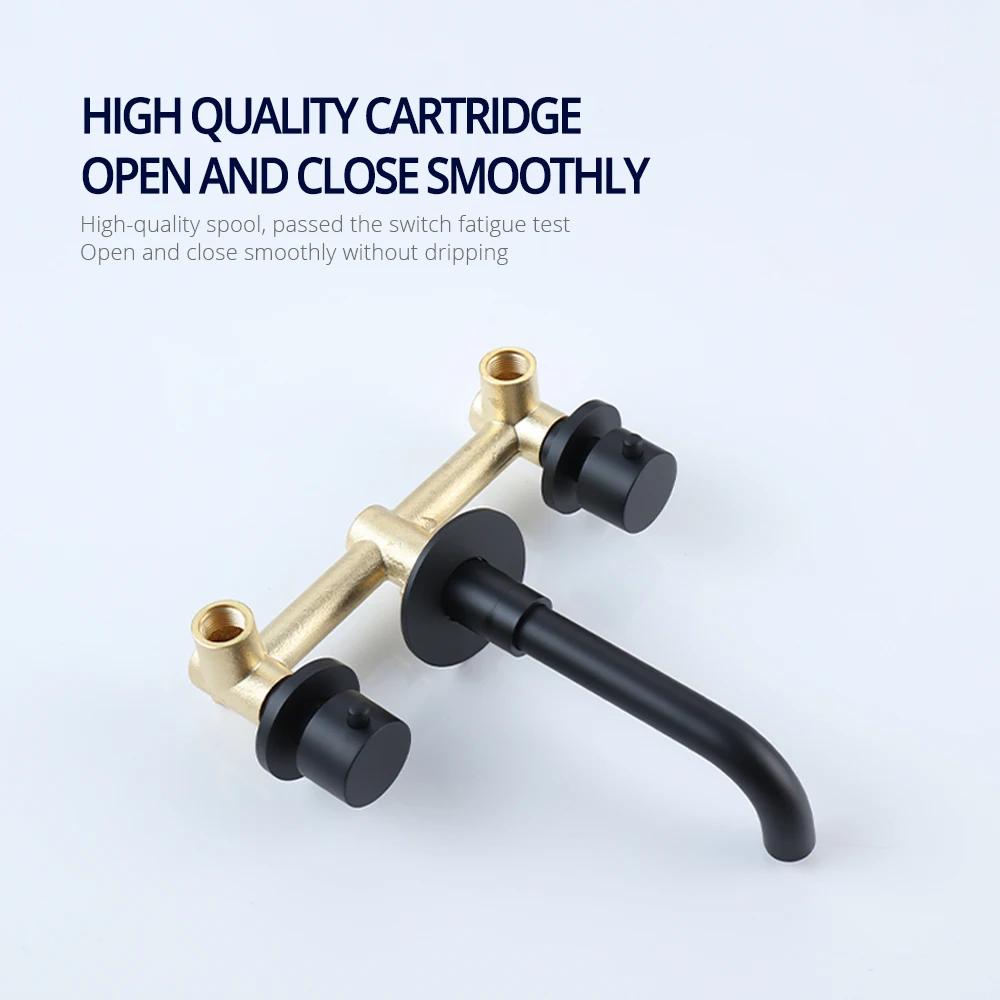 Brushed Rose Gold Basin Faucet 100% Solid Brass Sink Faucet  Wall Mounted Brushed Gold  Basin Mixer Hot And Cold Bathroom Tap