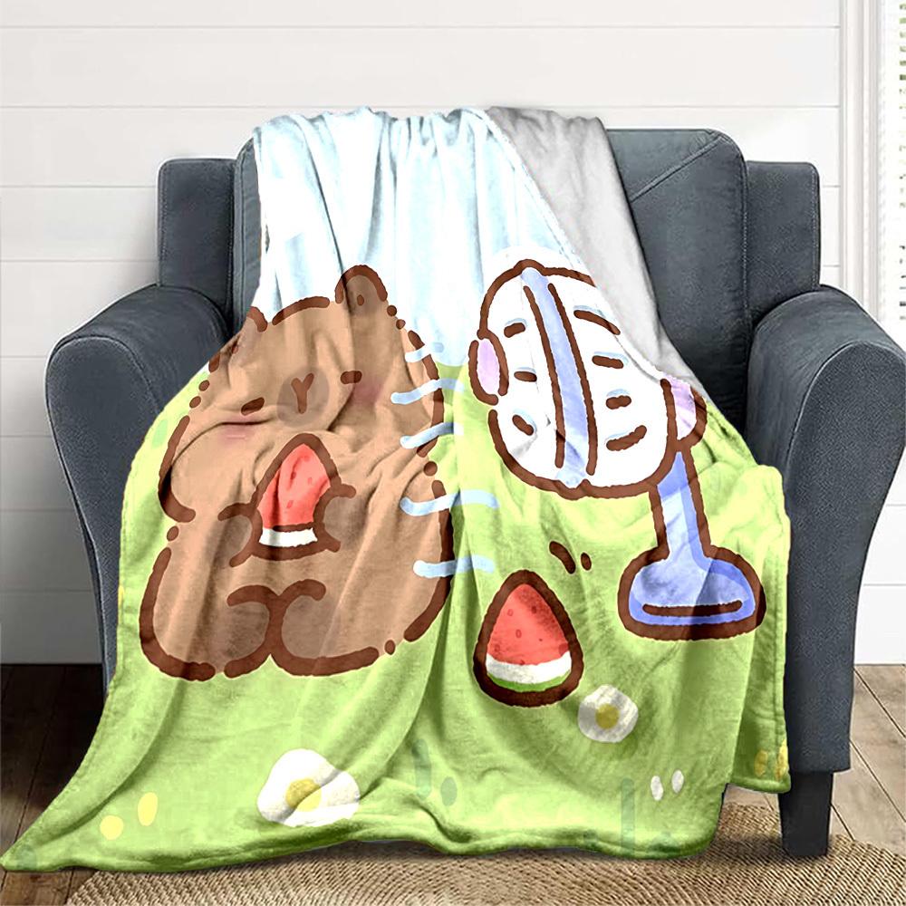 1pc Cartoon Capybara Blanket Lightweight Blanket Throw Blanket For Sofa, Bed, Travel, Camping, Livingroom, Office, Couch, Chair yy251010101