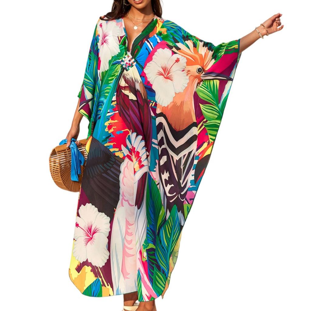 Women's Dress, Colorful Floral Prints, Vacation Loose Robe, Bikini, Sun-protective Smock