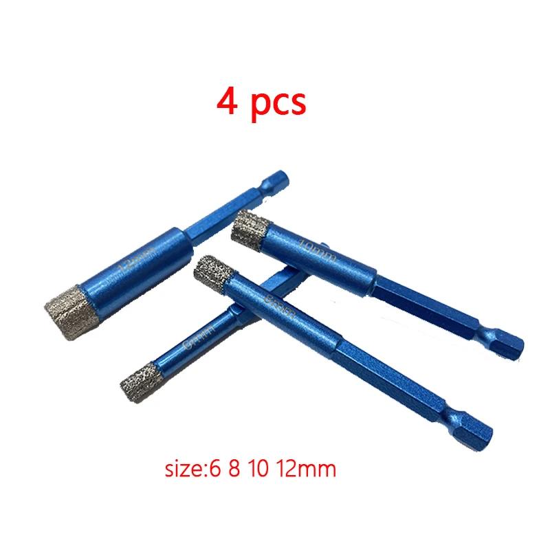 Вакуумная алмазная пайка Сухое сверло Пила Керамика Мрамор Гранит Плитка Открывалка отверстий Коронка Режущий инструмент 4 шт. M14 Шестигранный хвостовик