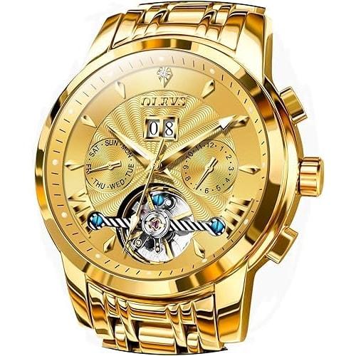 OLEVS Men's Watch Automatic & Manual Winding Mechanical Men's Fashion Stylish Waterproof Luminous Brand Men's Watch Business Stainless Steel Watch for