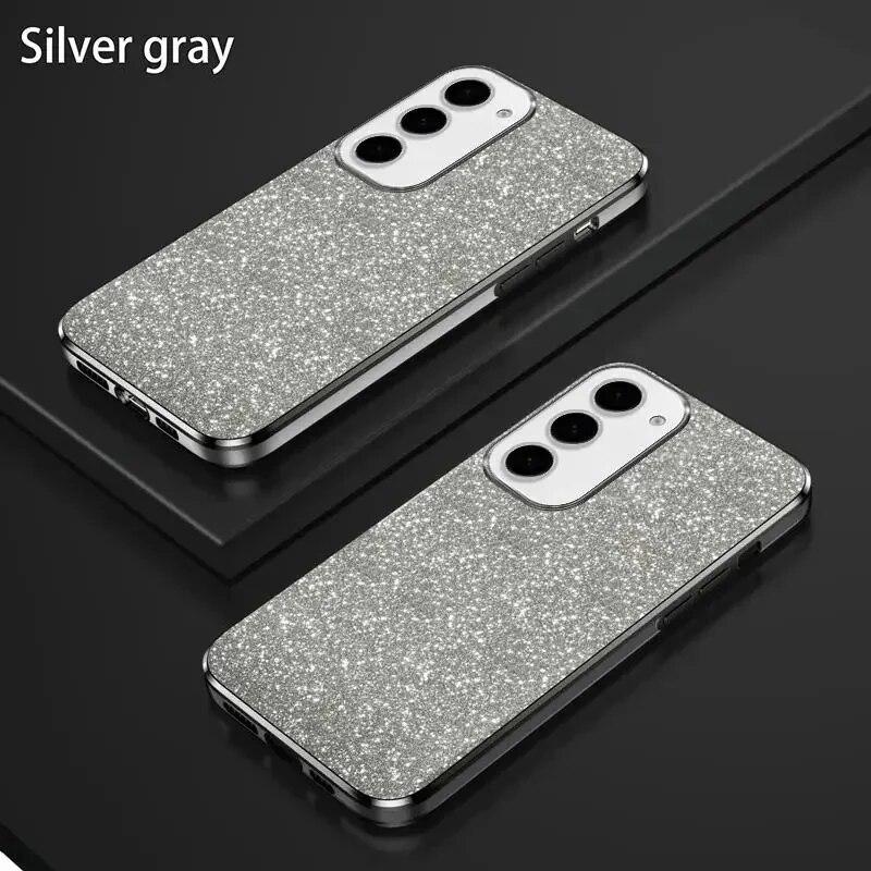 Luxury Plating Magnetic Holder Phone Case For Samsung Galaxy S24 Ultra S23 S22 S21 S20 Plus FE Note 20 10 Silicone Glitter Cover