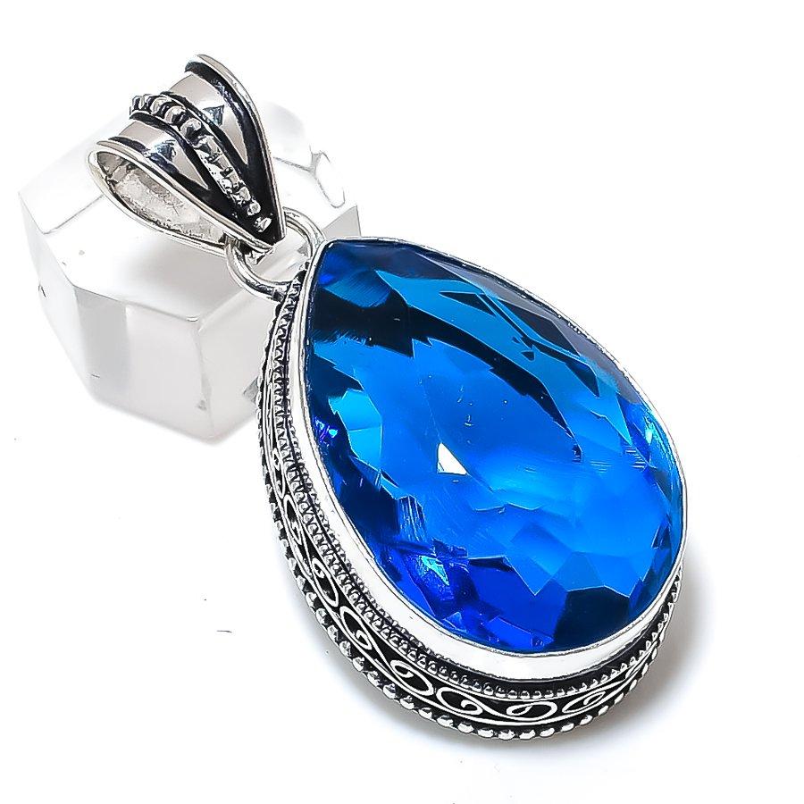 London Blue Topaz Gemstone 925 Sterling Silver Jewelry Pendant 1.97" S7q24