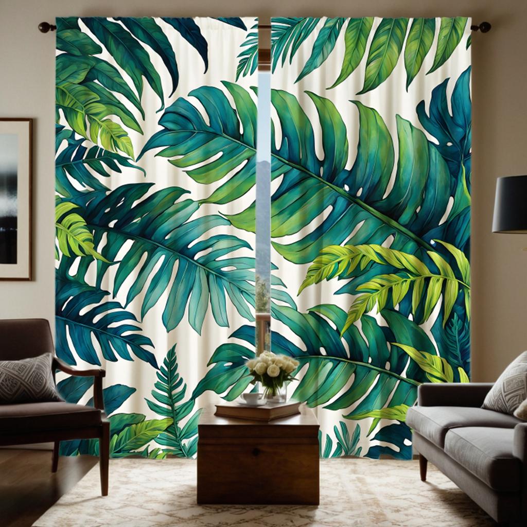 2 предмета с HD Nordic тропическими листьями декоративная занавеска Зеленая завязка цифровая печать занавеска стиль украшения дома Decorat