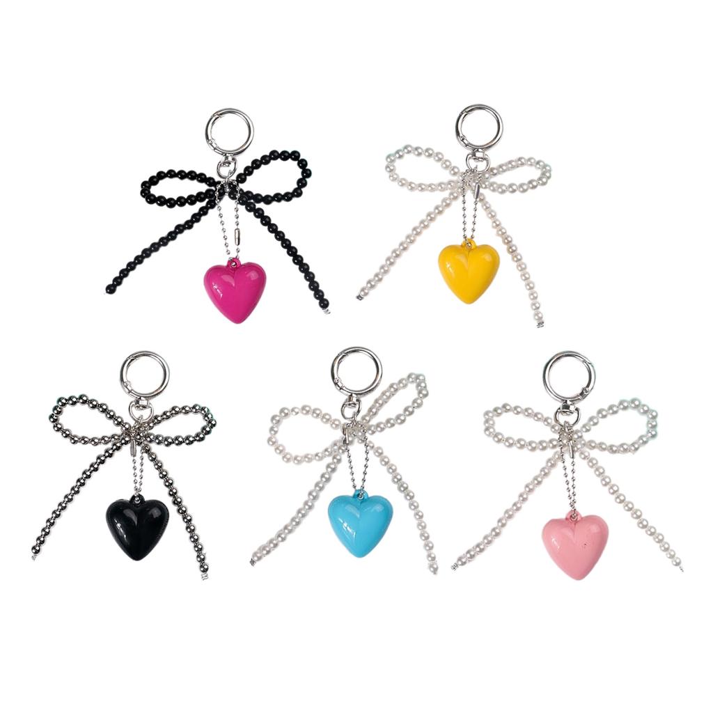 Heart Shaped Bead Keychain with Handmade Detail Lovely Heart Shaped Keychain Unique Beaded Bowknot Stylish Phone Straps