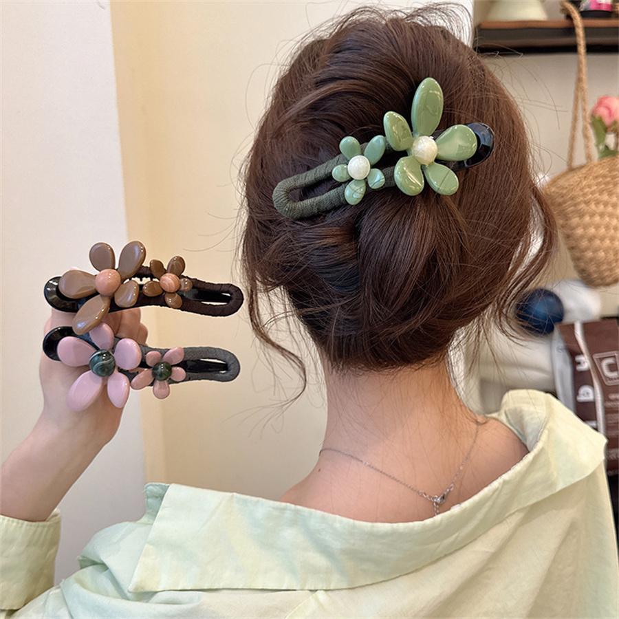 New retro flowers Korean style one-line clip women's 2025 new high-end style duck-billed hair clip back head hair shark clip