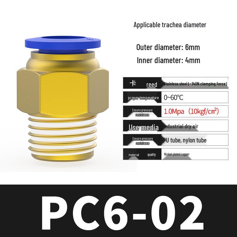 Пневматический быстроразъем для мягкого шланга 8 мм, фитинг для воздушной трубки с резьбой 1/2" и воздушным штуцером 6 мм