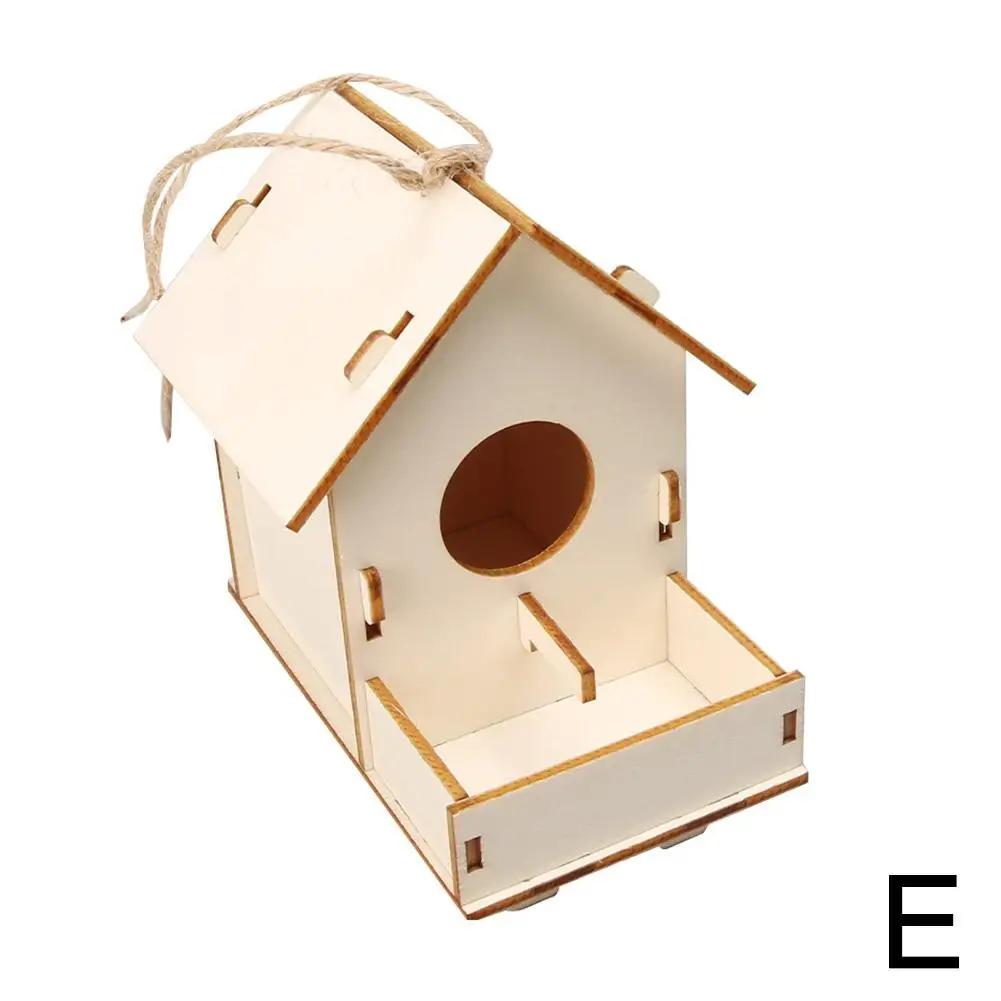 Bird Wood House with Lanyard Outdoor Unfinished DIY Accessory Pet Supplies Hanging Birdhouse for Outside Balcony H6A5