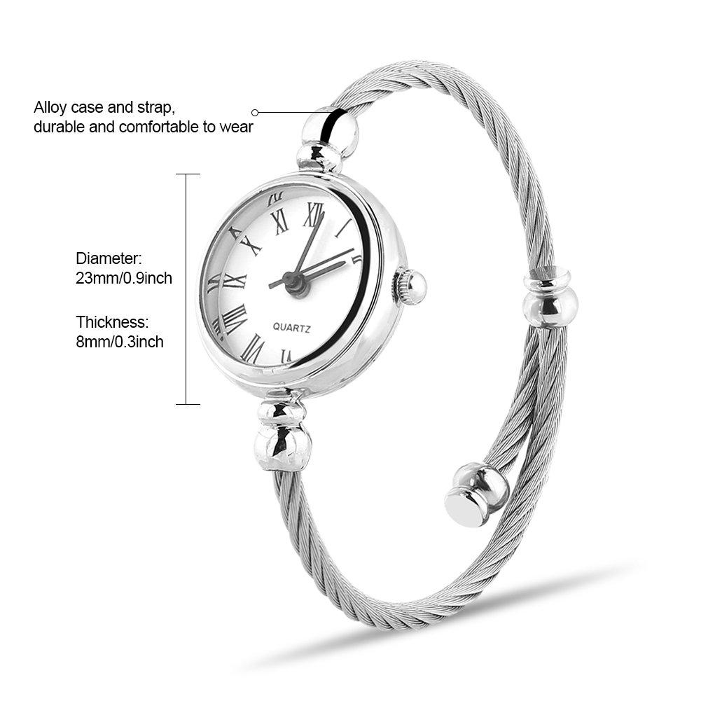 4 Colors Bracelet Watch Women Analog Round Quartz Alloy Strap Open Bracelet Watch Roman White Plate Watch