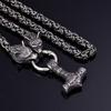 Мужское ожерелье викингов из нержавеющей стали с головой волка Молот Тора кулон ожерелье ювелирные изделия 