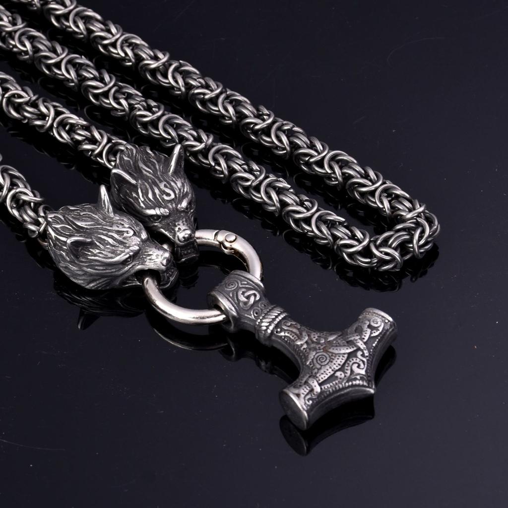Мужское ожерелье викингов из нержавеющей стали с головой волка Молот Тора кулон ожерелье ювелирные изделия 