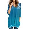 Womens Tops V-neck 3/4 Sleeve Blouses Casual Mid-length Shirts Fashion Christmas Print Tunic Tops With Pockets