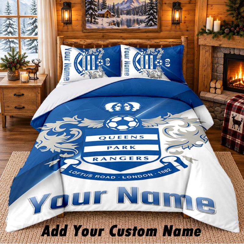 Queens Park Rangers FC Pattern Bedding 3Pcs Set Custom Name, Bed Sheet And Pillowcases For Home Bedroom