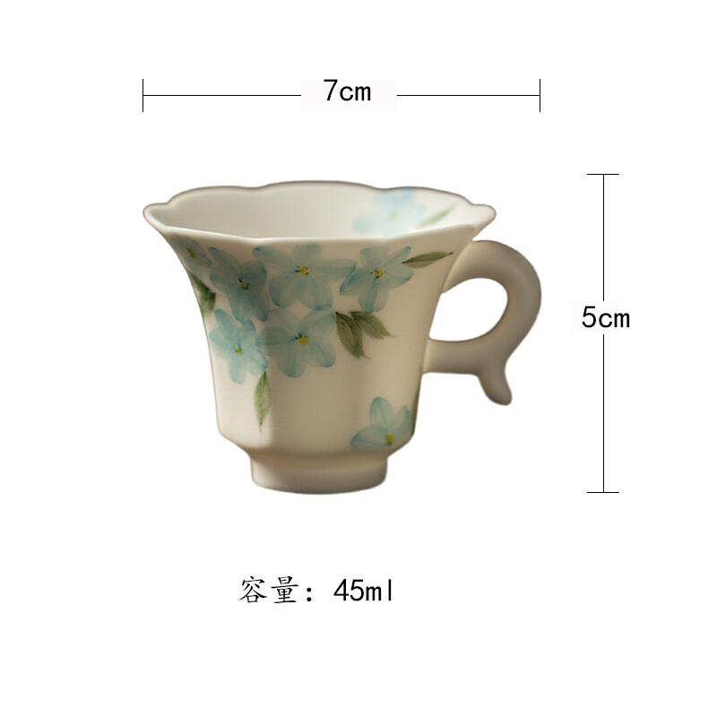 45ml Hand-painted Blue Flower Teacup Aesthetic Tea Bowl Beautiful Tea Cup Tea-tasting Personal Cup Chazhan Master Cups Craft