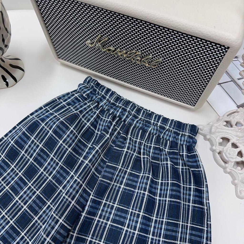 Девочковый клетчатый комплект: топ-майка без рукавов и брюки