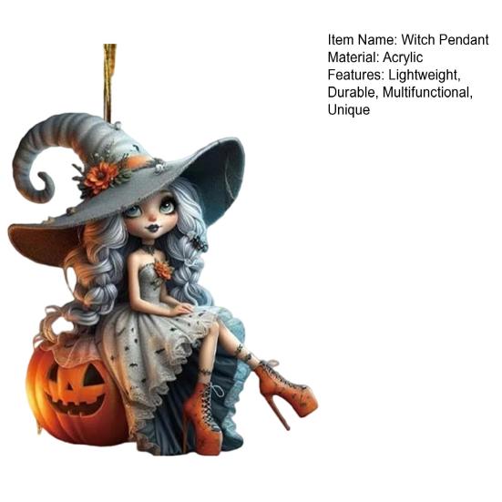 Halloween Witch Pendant Acrylic Car Charm Rearview Mirror Decoration Festive Atmosphere Scene Accessory