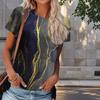 Women Summer T Shirt Marbling Print Retro Fashion Short Sleeve Tees Casual Printed Tops